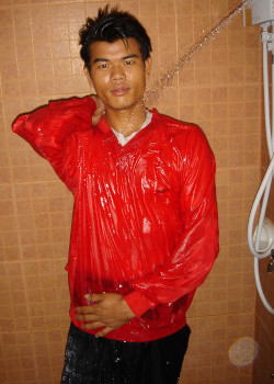 shower in a windshirt