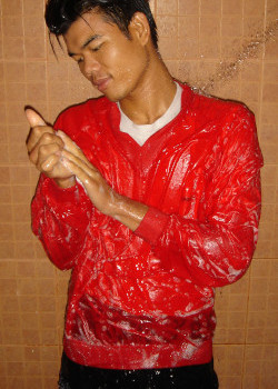 shower in a windshirt