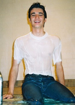 pool swim in jeans and t-shirt