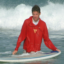 Surfing in a hoodie