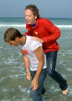 Swimming in casual clothes
