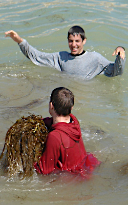 Swimming in a sweatshirt