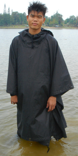 wet poncho in rain