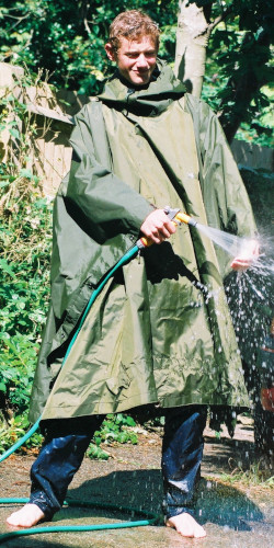 red poncho in rain