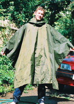poncho cape red public swimming pool