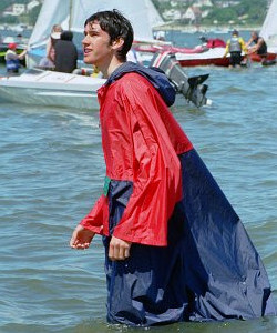 poncho cape blue red beach dorset