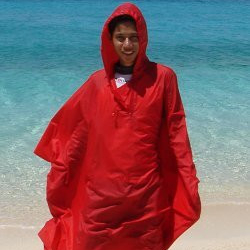 rain hiking in a poncho