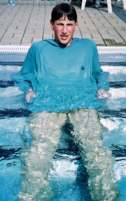 swimming with hoodie in pool