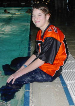 after school swim in jeans and swim shirt