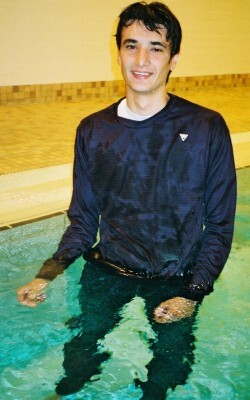 after school swim in jeans and swim shirt